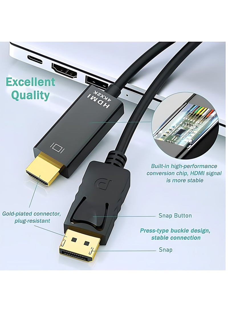 CLAVON DisplayPort to HDMI Cable 6ft, (1.8m) 4K DP to HDMI Cable Adapter, One-Way DP 1.2 to HDMI 1.4 Cable, Compatible with PC TV Monitor Projector Laptop Dell HP etc - Image 3